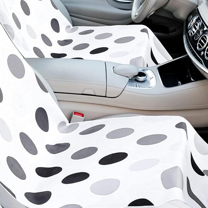 2 Pack Car Seat Towel Covers with Storage Bag 63 x 32 Inch Athletic Running Towel Seat Sweat Washable Non Slip Cover Gift for Car Outdoor Sport Activities (Black and Gray Dots)