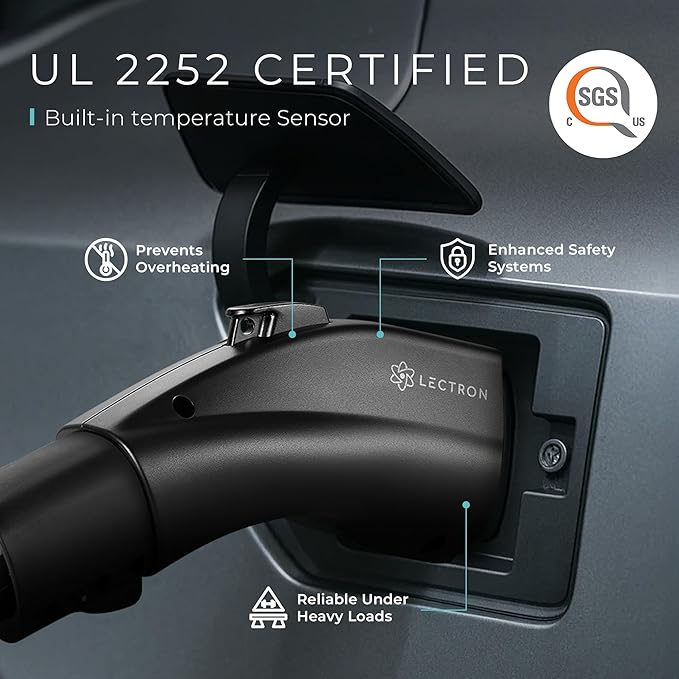 Lectron NACS to J1772 EV Charging Adapter - Compatible with Tesla Wall Connectors, Destination Chargers, & Mobile Connectors (80A, 240V) - for J1772 Electric Vehicles - UL 2252 Certified (Black)