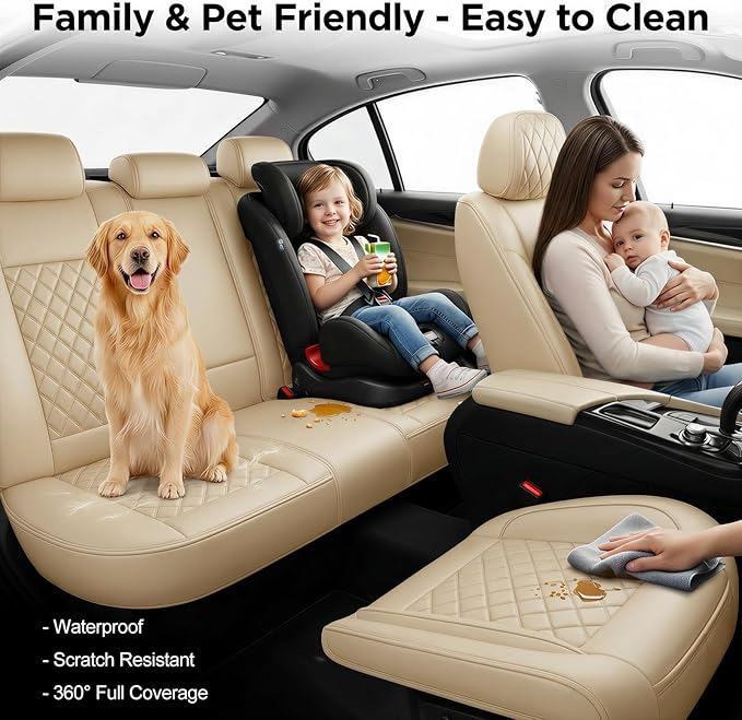 Fit RLX Car Seat Covers for Acura RLX 2013-2020 - Premium Leather, Waterproof, All-Weather, Airbag Compatible, Anti-Slip, Breathable, Easy Install, Seat Protectors, Full Set, Beige
