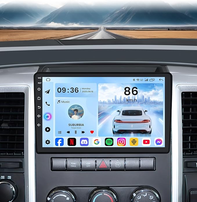 8Core+64G ROM Car Radio for Dodge Ram 1500 2500 3500 2009-2012: Android 13 Car Stereo for Ram 1500 Radio Upgrade with Wireless CarPlay Android Auto FM AM Audio HiFi DSP Bluetooth 5GWiFi