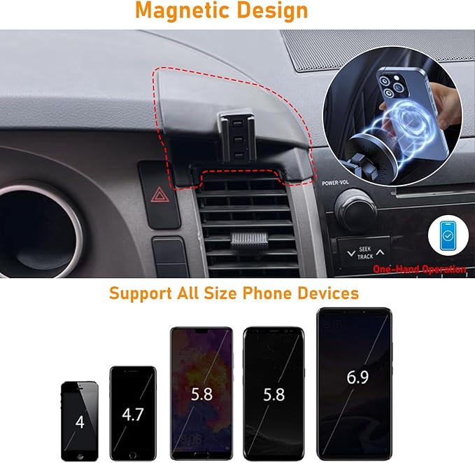 Compatible With Toyota Tundra Phone Holder 2007-2013 for Air Vent, 2nd Gen Sequoia Mount, Magnetic Bracket Anti-Shake, 360 Degree Rotation Dashboard Cell Stand, Black