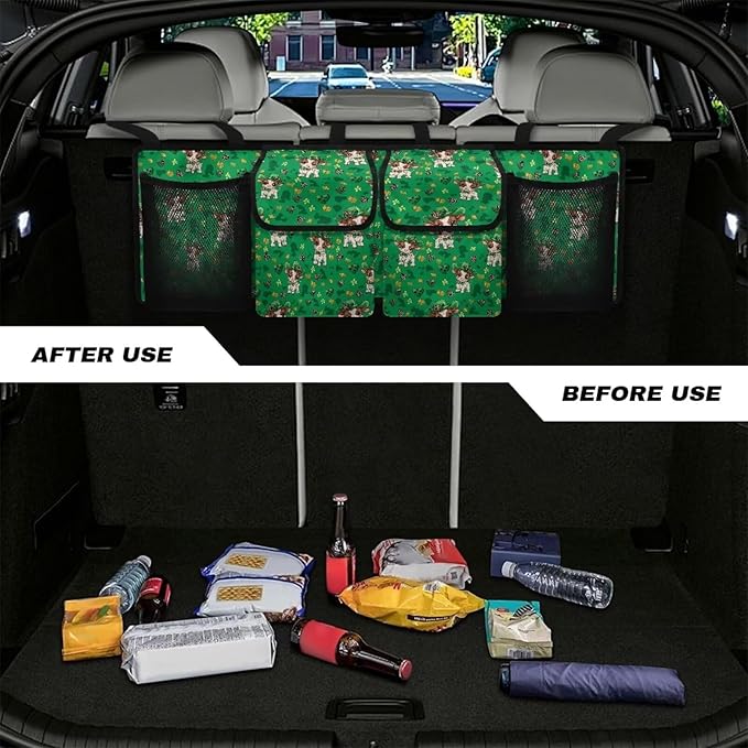 St. Patrick Day Theme Trunk Hanging Storage Bag Cow Trunk Collapsible Cargo Bag for SUVs & Sedans Large Capacity Backseat Car Organizer for Irishman