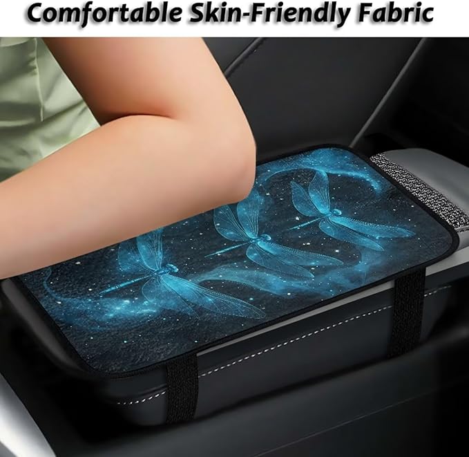 Blue Dragonfly Car Arm Rest Cover Scratch Resistant Center Console Cushion Elastic Flannel Car Arm Rest Cushion for Arm Support Universal Size Seat Arm Rest Cover