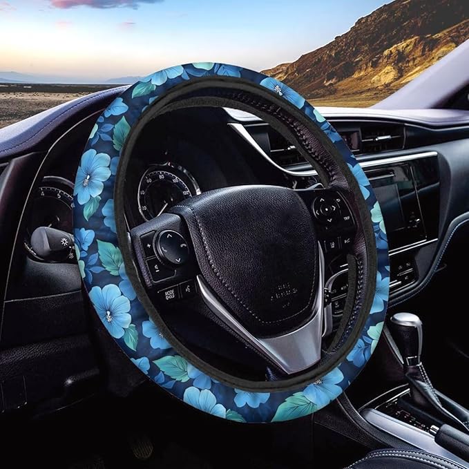 AFPANQZ Car Steering Wheel Covers White Sweat Absorption Comfort Grip, Branch White Universal 14-15 inch Stretch-on Fabric Keep Warm Steering Wheel Protector for Women