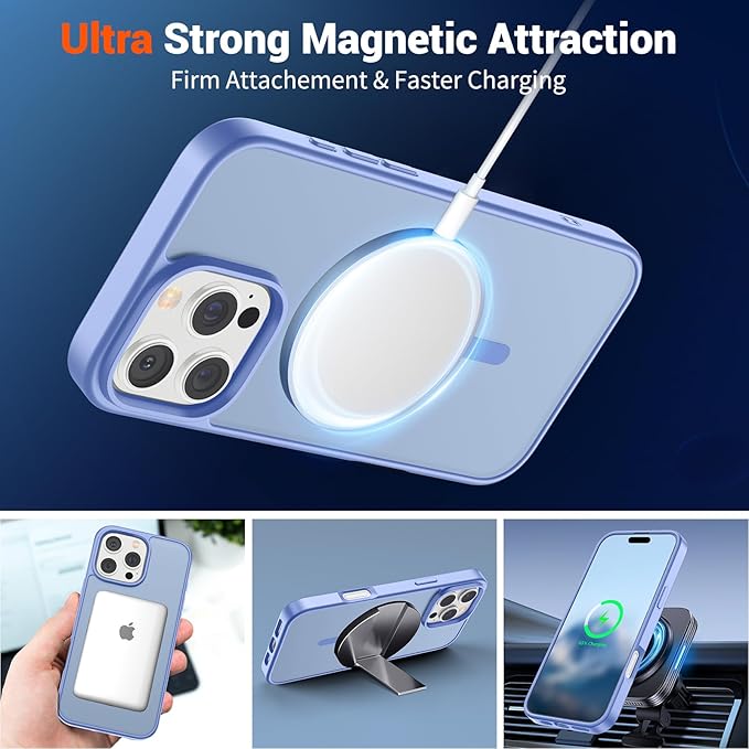 SUPFINE Magnetic for iPhone 16 Pro Max Case (Compatible with MagSafe) (Military Grade Drop Protection) Slim Translucent Matte Shockproof Phone Cover,Blue Purple
