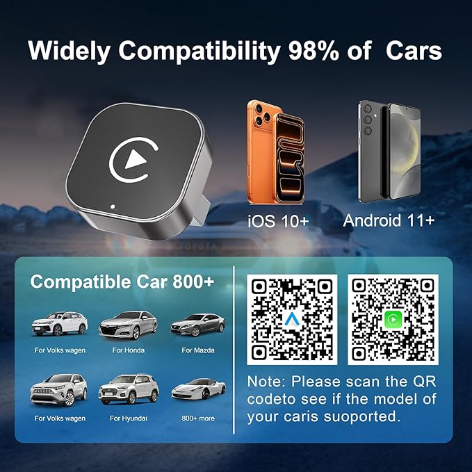 2-in-1 Wireless CarPlay Adapter for Apple iPhone & Android Auto - Wired CarPlay to Wireless Device, T-Shaped for Car USB Plug and Play Auto Reconnect, Auto-Connect, No Delay [2026 Upgraded]