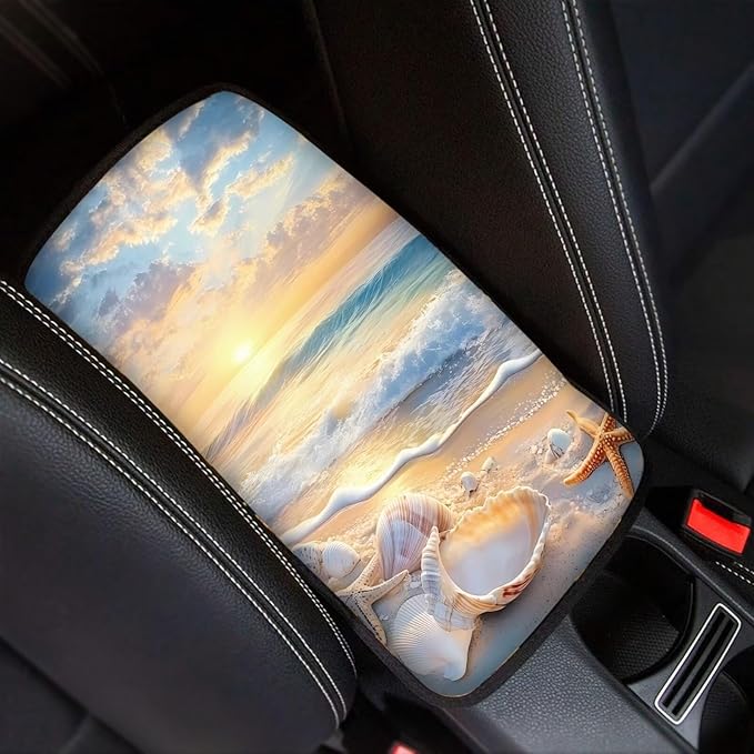 Sea Shell Car Armrest Pads Car Armrest Cushion Arm Rest Covering Car Middle Console Covers Non Slip Universal Fit for Truck Auto SUV Car Accessories