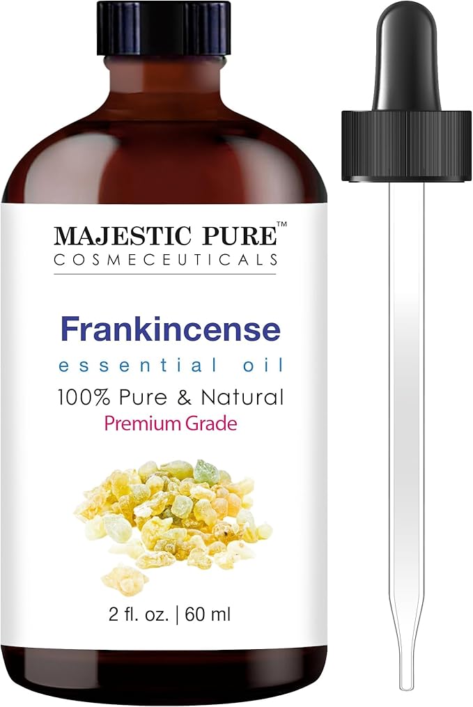 Majestic Pure Essential Oil with Glass Dropper - 100% Pure and Natural - Essential Oils for Diffuser, Aromatherapy, Soap and Candle Making, Frankincense Essential Oil, Frankincense Oil, 2 Fl Oz
