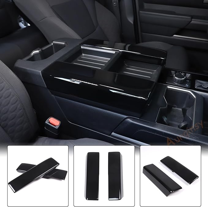 Car Center Console Armrest Protector Cover Compatible with Toyota Tundra 2022+ & Sequoia 2023+, Central Armrest Seat Storage Box Cover Cushion Lid Protector Pad Waterproof Anti-Scratch ABS Accessories