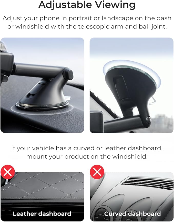 iOttie Easy One Touch Wireless 3 Dash & Windshield Car Mount, 15W Qi Fast Charging Phone Holder, One-Handed Auto Clamp, Adjustable Smartphone Mount for iPhone 17 Pro Max, iPhone 12-17, Samsung, Pixel