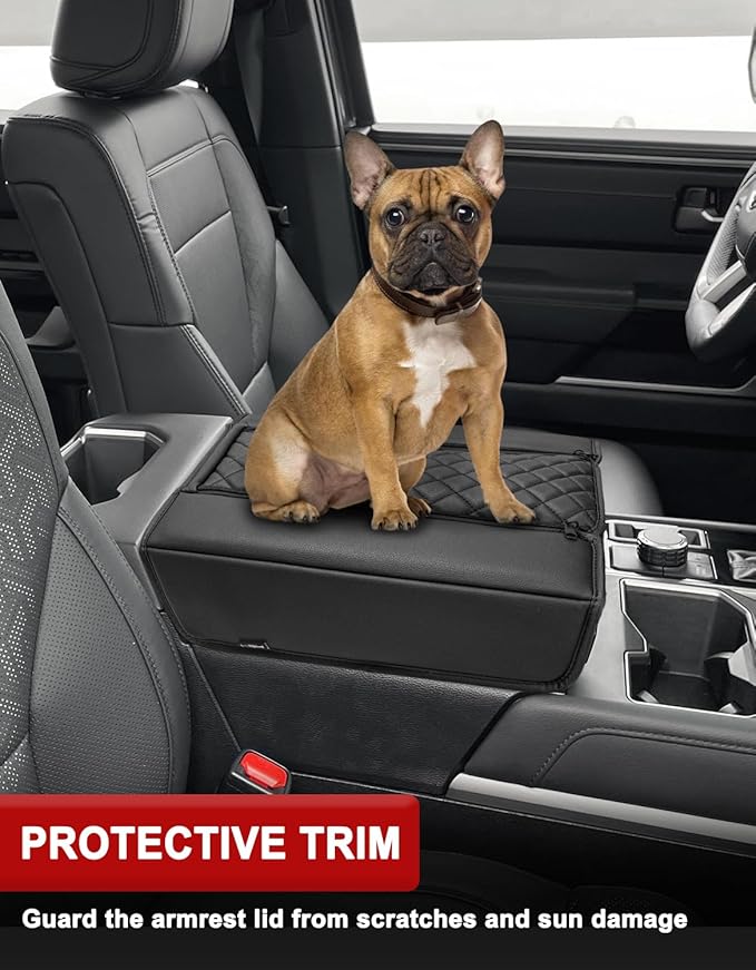 KBH Center Console Armrest Cover for Toyota Tundra 2022 2023 2024 2025 2026, Vinyl Leather Trim, Durable Middle Console Protector, Zipper Closure, Anti-Scratch