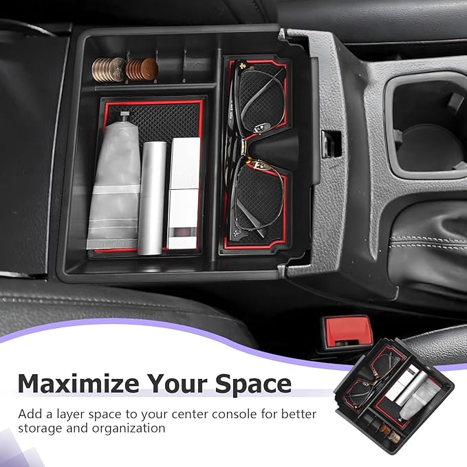 LUWU Ranger Center Console Organizer for 2019 2020 2021 2022 2023 Ford Ranger XL/XLT/Lariat/Raptor Accessories Armrest Console Storage Box Glove Organizer Tray ABS Material Red