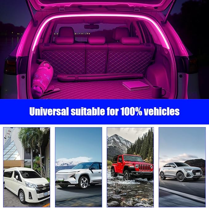 Car Trunk LED Strip Light, 6.56FT Silicone Flexible Cuttable Vehicle Trunk Cargo Ambient Lighting, Waterproof Bright Auto Trunk Interior Lamp Decoration, Universal for SUV RV Truck (Purple)
