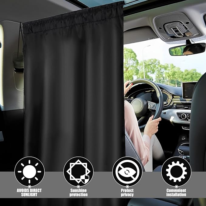 Car Privacy Curtain Universal Car Divider Curtain Between Rear Seat Auto Blackout Curtains Cars Sun Shades Side Window Shades Kit for Travel Camping Nap Sleeping(C)