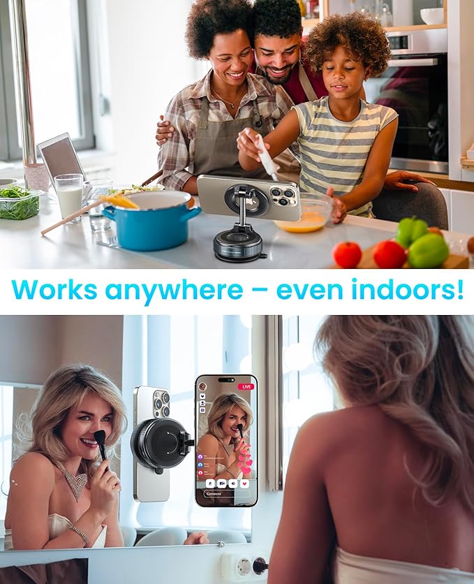 Jononser Magnetic Suction Cup Phone Mount for Magsafe, 360° Adjustable Magnetic Car Phone Holder, Pocket Size Foldable Car Mount, Cell Phone Holders for Your Car for iPhone 17 16 15 14 13 12 Series