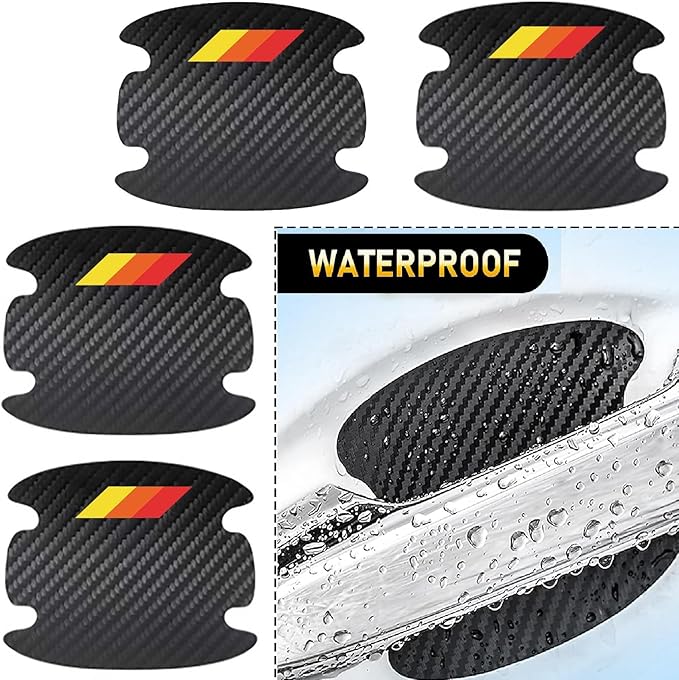 8PCS Stylish Tri-Color Carbon Fiber Car Door Handle Bowl Stickers, Universal Paint Guard Covers, Personalized Protective Film