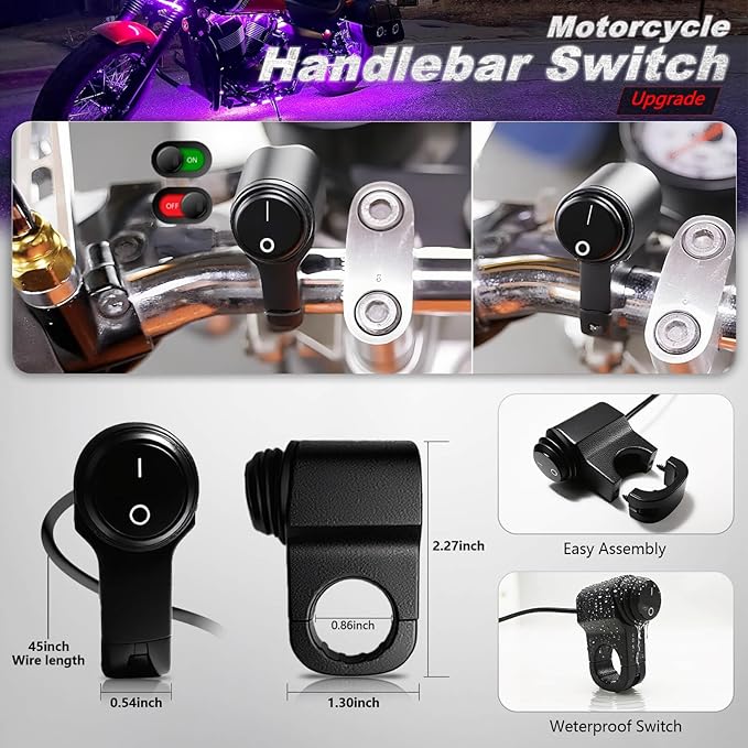 16PCS Motorcycle RGB LED Light Kit with Handlebar Switch Brake Turn Signal, Multicolor Underglow Lights with APP/RF Remote, Neon Strips Accent 12V Waterproof for Cruiser,Touring & Adventure Motorcycle