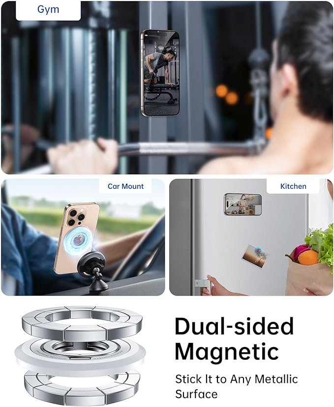 SYNCWIRE Magnetic Phone Ring Holder for MagSafe [2 Pack], 360° Rotation Dual Sided Magnet Grip Cell Phone Ring Stand Finger Kickstand Compatible with iPhone 17 16 15 14 13 12 Pro Max fits MagSafe