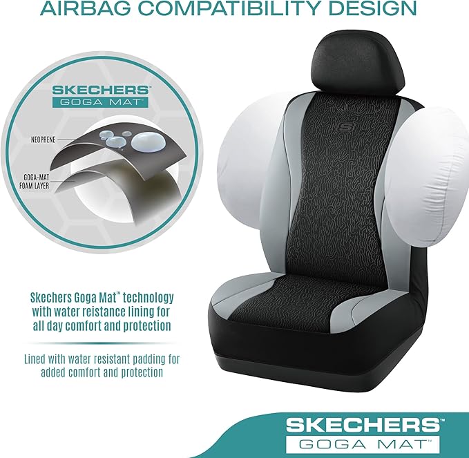 Skechers Car Seat Covers,Leather Seat Covers with GOGA Mat Technology,Waterproof Car Seat Covers Full Sets,Airbag Compatible,Comfort Universal Fit for Most Cars,Vans,Trucks,SUVs,Grey