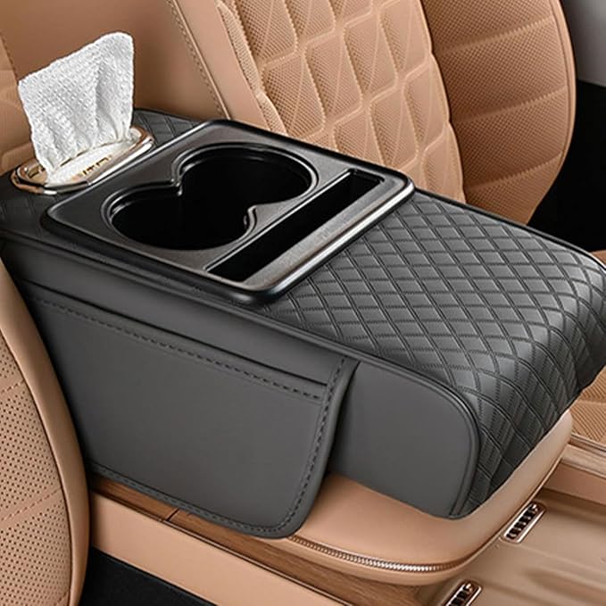 Car Armrest Cushion for Mercedes Benz E-Class W211 2001-2005 2006 2007 2008 2009, Car Center Console Cover Armrest Pad with Cup Holder and Tissue Box, Car Accessories,Black