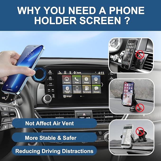 Car Phone Holder for 2018-2022 Honda Accord Accessories 8-inch Screen Fixed Clip, Magnet Cell Phone Mount Compatible with MagSafe, Hand-Free 360° Rotation Phone Automobile Cradles Not Affect Air Vent
