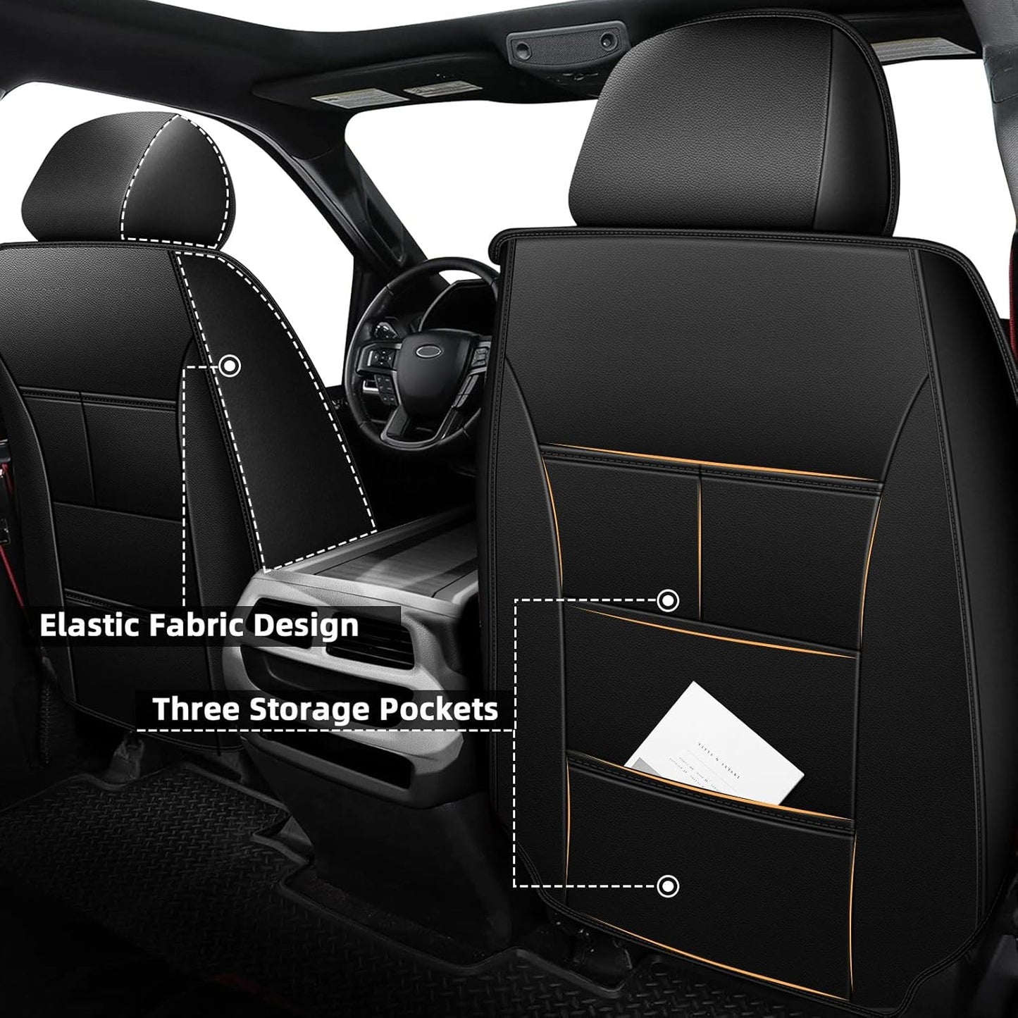 Seat Covers Fit for Honda Ridgeline 2006-2024 2025: Crew Cab 5 Seats Car Seat Covers Faux Leather Truck Pickup Seat Cushion Protector - Front Seats Without Armrests(Full Set, Redline)
