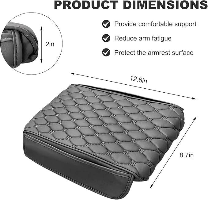 Car Armrest Cushion, Memory Foam Auto Arm Rest Box Protector with 2 Storage Bags, Waterproof Leather Center Console Cover Universal for Most Vehicles, Car Accessories (Gray)