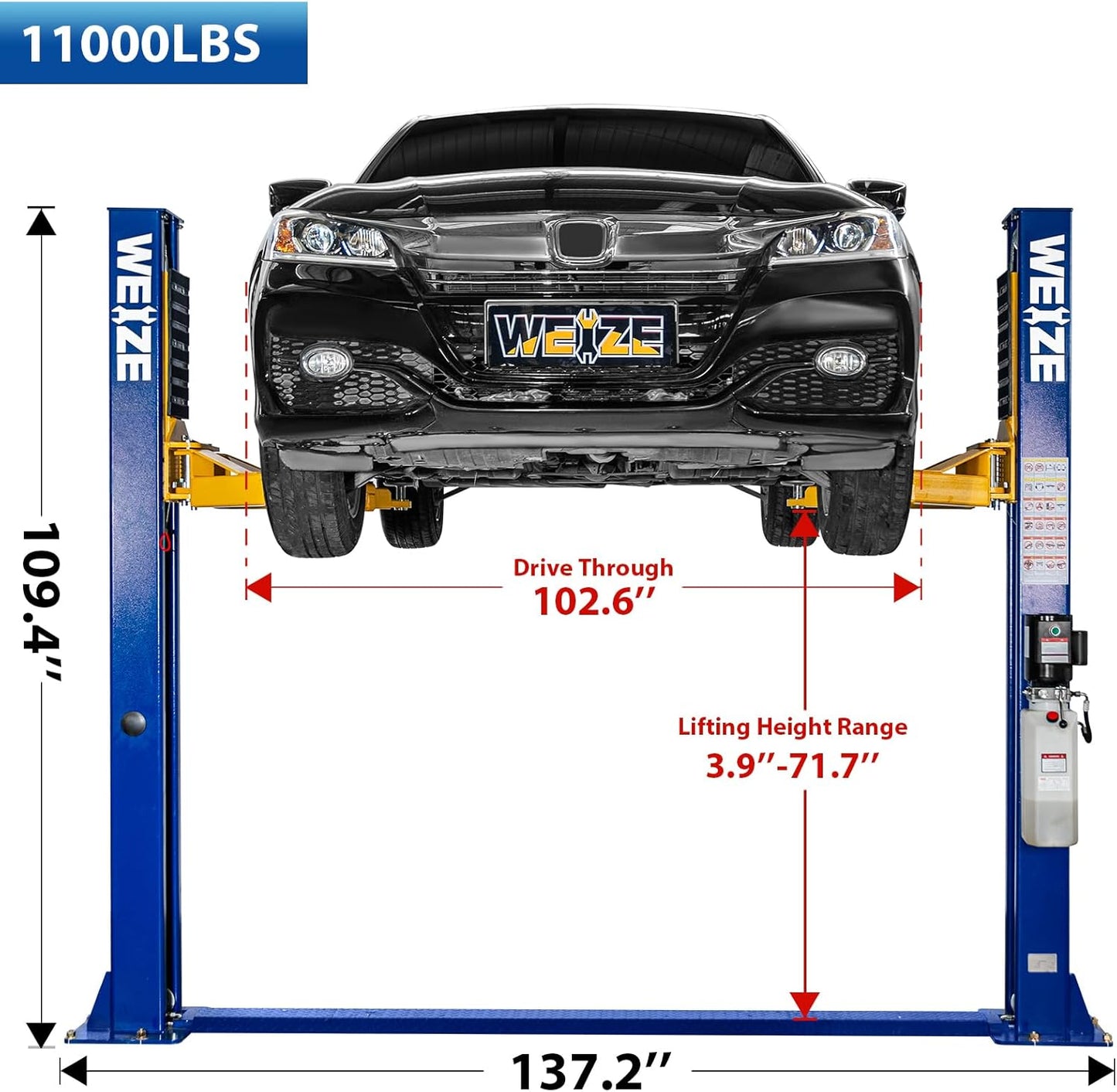 WEIZE 11000lbs Two Post Lift Auto Lift 2-Post Lift Car Lift Auto Lift 2 Post Lift Truck Clear Floor Hoist