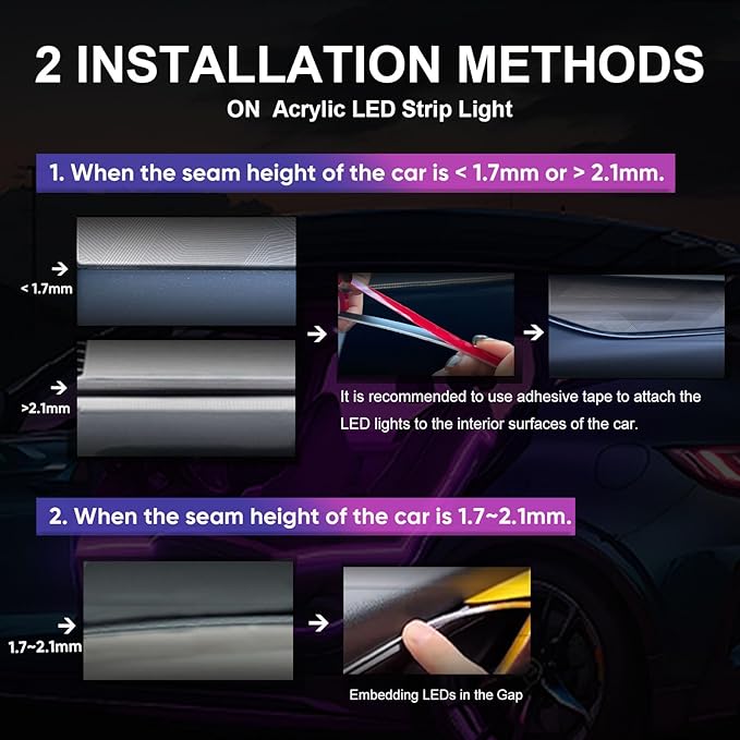 2 in 1 Acrylic Car LED Lights Interior, RGB Ambient Llighting Car Kit with 168 LEDs, 16 Million Colors, Music Sync, App & USB & Remote Dashboard Ambient Lighting for Car