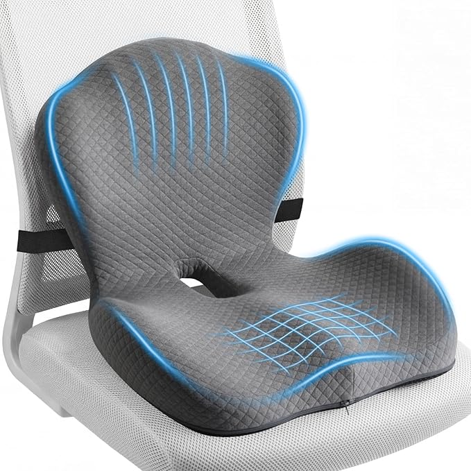 Office Chair Cushion for Tailbone & Back Pain Relief, Strong Lumbar Support Ergonomic Cushions, Comfortable Memory Foam Cushion for Pain Relief, Suitable for Office Chairs, Home Chairs, Car