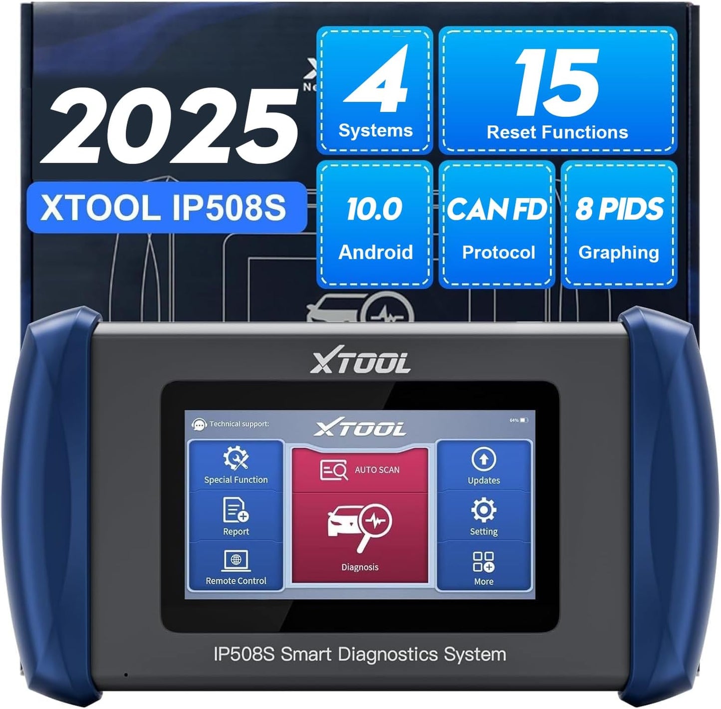 OBD2 Scanner Diagnostic Tool XTOOL IP508S: Code Reader for Cars & Trucks with 15 Resets, Crank Sensor Relearn, ABS Bleed, CAN FD for GM, Engine, ABS, SRS, Transmission Car Diagnostic Tool, Android 10