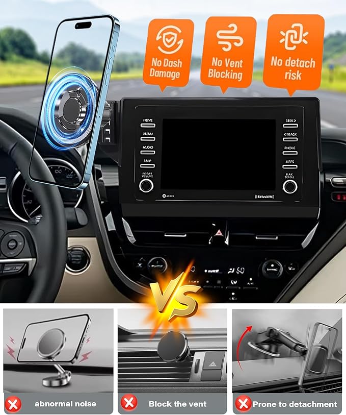 Magnetic Car Phone Mount for Toyota Camry 2021 2022 2023 2024 Accessories, for MagSafe Strong Magnets Cell Phone Holder 7-Inch Touch Screen Cradles, with Portable Phone Gripper 360° Rotation