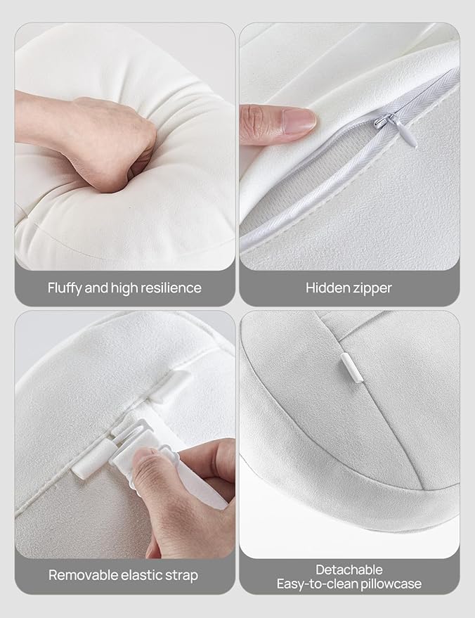 TPARTS Headrest Neck Pillow for Tesla Model 3/Y/X/S, Soft Faux Suede Fabric Car Neck Support Pillow Cushion for Traveling (Filled with Dupont Sorona Fiber)-1pc White
