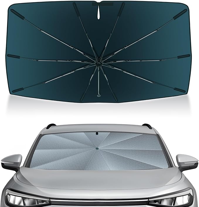 Autorder Windshield Sun Shade Umbrella for 2021-2025 2026 Volkswagen VW ID.4 Accessories,Upgraded Ice Crystal Material,Easy Setup Umbrella Sunshade for Car Windshield,100% Sun Blocking