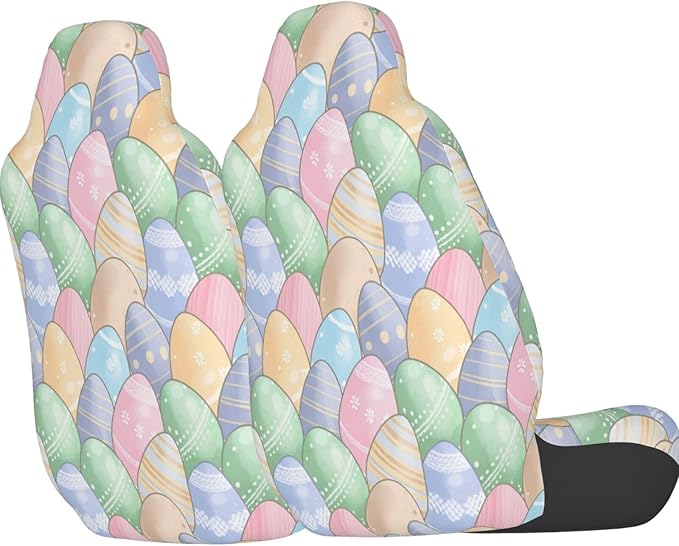 Delerain Car Seat Covers Set 2Pcs, Cute Easter Eggs Universal Front Car Seats Vehicle Enterior Protector Suitable Fits Most Car Auto SUV Sedan Truck
