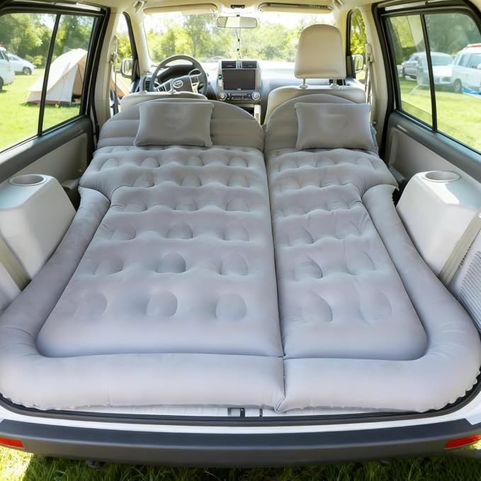 SUV Air Mattress Car Bed Inflatable Mattress for Truck Backseat - Foldable Car Mattress with Flocking Surface and Electric Pump Portable Air Bed Sleeping Pad for Home Car Tent Camping Travel