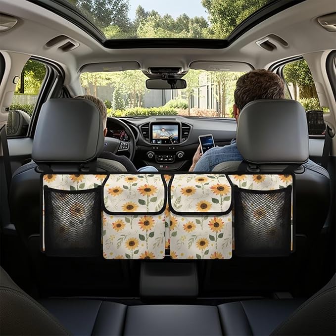 Sunflower Printed Car Trunk Organizer Car Back Seat Hanging Storage Bag Multipurpose Auto Interior Accessories for Hatchback Crossover Minivan Truck MPV