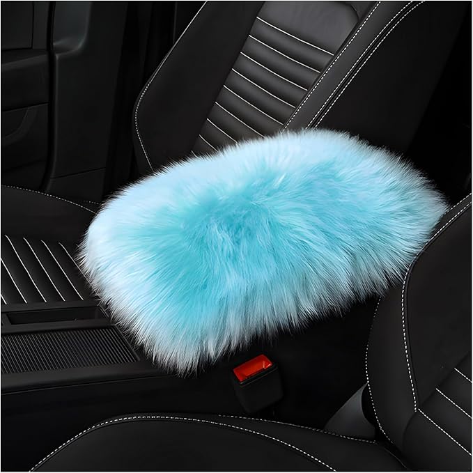 Center Console Cover, 11.81"×7.87" Automotive Fluffy Plush Center Armrest Protector, Universal Furry Comfortable Center Console Pad for Cars Trucks SUVs, Car Accessories (Light Blue)