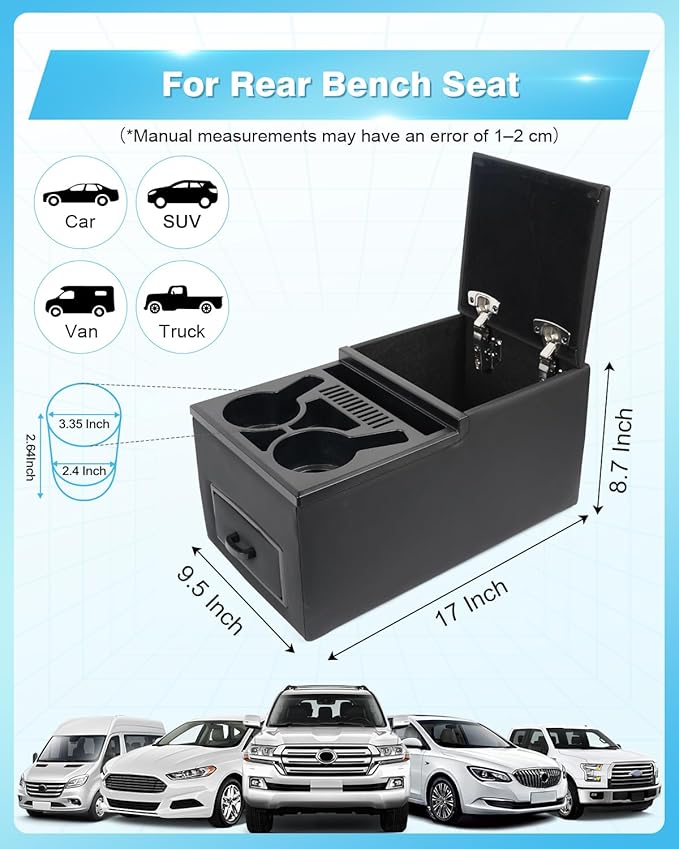 Center Console, Universal Bench Seat Center Console ， Front Seat Car Organizer, Center Console for Truck & Minivan & Car& SUV Cab Front Seat Storage Box (Regular)