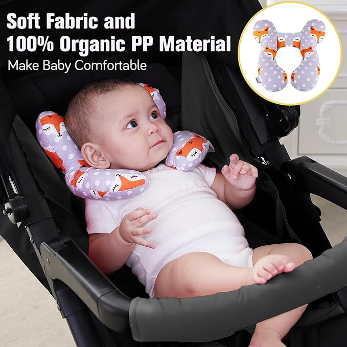 KAKIBLIN Baby Travel Pillow,Baby Neck Pillows for Car Seat,Upgraded Head Pillow,Newborn Head and Neck Support Pillow for Car Seat, Stroller, Pushchair,Travel (Gray Fox)