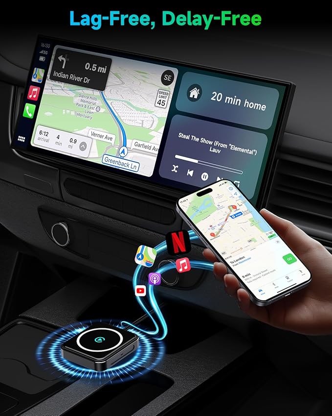 Wireless CarPlay Adapter for iPhone & Android, 2-in-1 Apple CarPlay Wireless Adapter, Plug & Play, Low Latency, USB-A/C, Converts Wired to Wireless CarPlay (iOS 10+, Android 11+)
