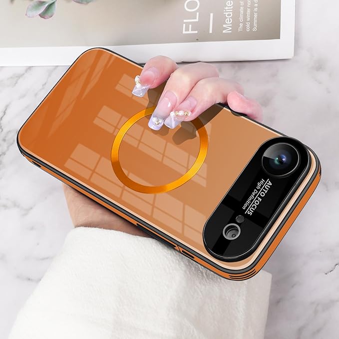 Guppy Compatible with iPhone Air Magnetic Case, with Full Camera Lens Protector [Compatible with MagSafe] Scratch Resistant Gradient Glass Back Cover Phone Case-Orange
