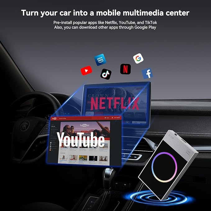 Wireless CarPlay Adapter with YouTube Netflix TikTok, Carplay Ai Box Wireless Carplay & Android Auto, WiFi Bluetooth and HDMI Output, Only for Cars with Wired CarPlay &Wired Android Auto