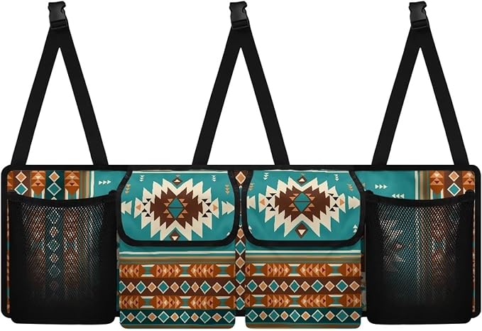 Navajo Aztec Tribal Car Trunk Organizer Ethnic Style Waterproof Backseat Hanging Organizer Multipurpose Cargo Accessory,Frees Trunk Floor