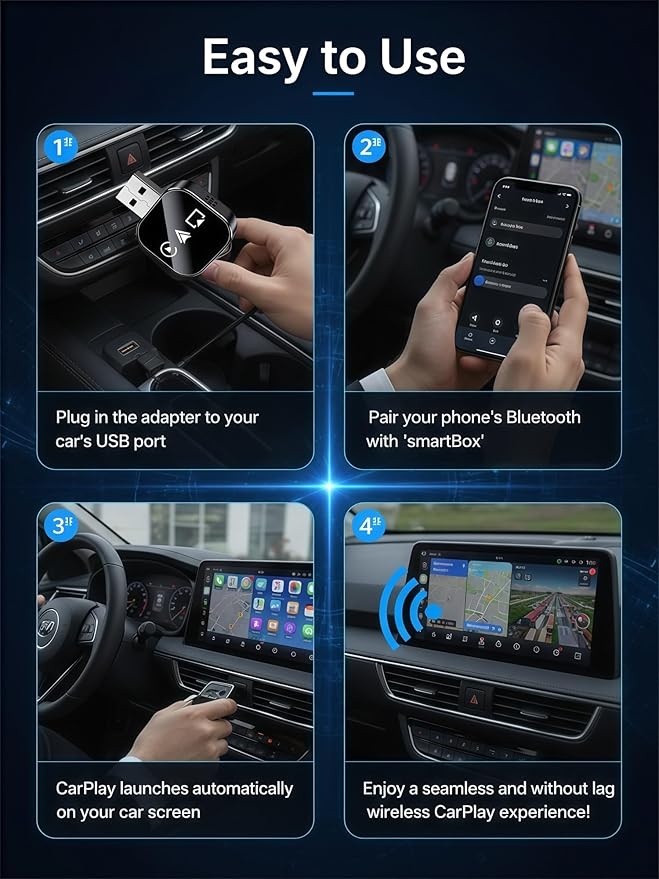 2026 Upgraded 3-in-1 Wireless CarPlay Adapter for iPhone & Android Auto, 5.8G WiFi No-Lag Dongle, Wired to Wireless Converter with Mirror Link 4K Streaming, Fits 98% Cars (USB-A/C)