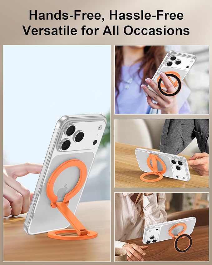 Magnetic Phone Stand for Magsafe, Dual-Sided Magnet Finger Loop Foldable 360°Rotation Kickstand Mag Safe iPhone Grip Cellphone Ring-Style Holder for Apple 17/16/15/14/13/12 Series&MagSafe Car Mount