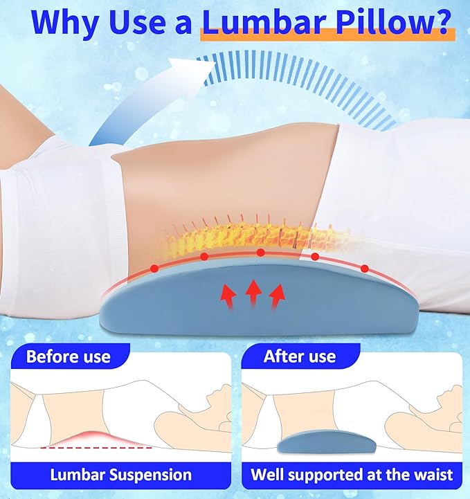 Lumbar Support Pillow for Bed Relief Back Pain: Lower Back Pillow for Sleeping - Memory Foam Waist Pillow - Cooling Back Bolster Pillow for Side, Back&Stomach Sleepers - Bed Rest Pillow for Car, Sofa