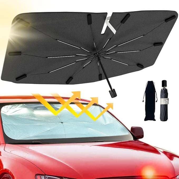2026 Windshield Sun Shade Umbrella, Foldable Car Umbrella Sunshade with UV Block Car Front Window (Heat Insulation Protection) for Auto Windshield Covers Trucks Cars (Large)