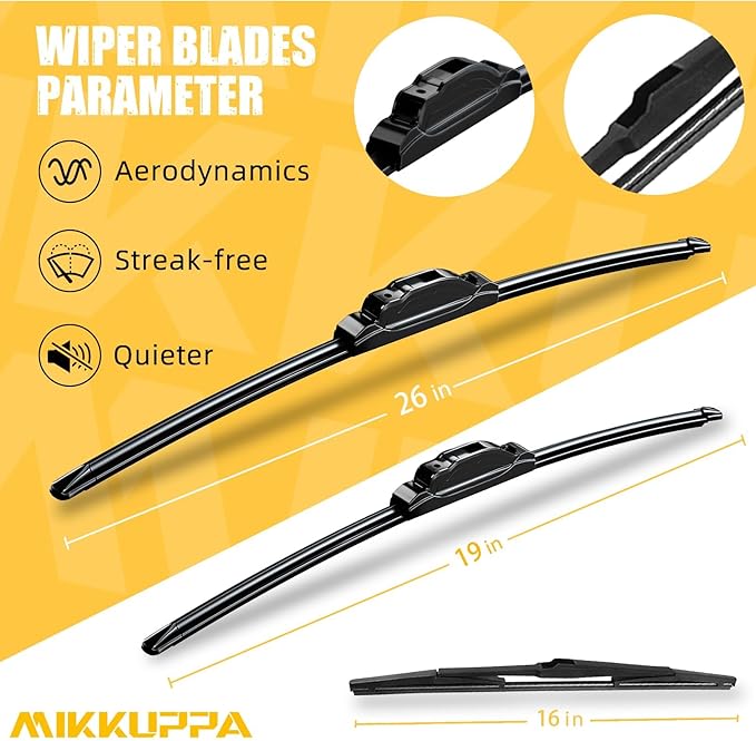 MIKKUPPA 26"+19"+16" Windshield Wiper Blades Replacement for 2005-2010 Toyota Sienna, Front & Rear Durable Stable Quiet All Season Wiper Blades Set (Pack of 3)