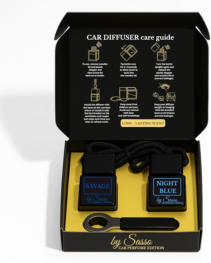 Car Diffuser Duo “Savage & Night Blue” – Inspired by Bestselling Men’s Fragrances – 90-Day Duration – Premium Car Air Fresheners - Fragrance By Sasso